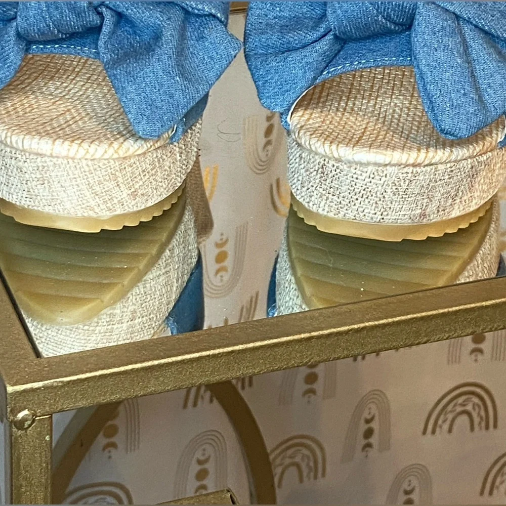 Espadrille Wedge Slide Sandals | Denim Bow | Size 9